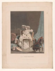 Two Women with Bare Breasts in Front of a Mirror