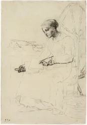 The Wool Carder (recto); Fragmentary Sketch of Man Standing by Fence (verso)