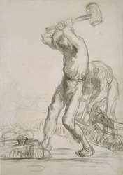Two Peasants Sawing and Splitting Wood