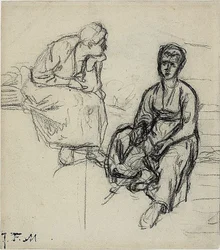 Two Studies of a Seated Peasant Woman; Study of a Young Girl Wearing a Hat