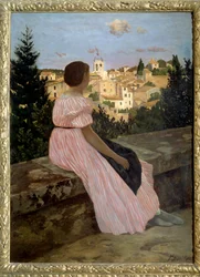 Pink Dress or View of Castelnau le Lez (Portrait of Therese des Hours)