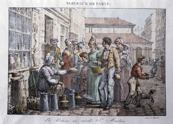 Ancient Trade of the Streets of Paris: The Milkmaid of the Saint Martin Market - Engraving by Jean Henry Marlet in 