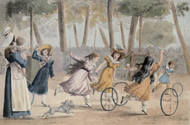 Girls playing hoop in the Luxembourg gardens