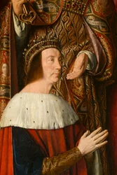 Duke Peter II of Bourbon (detail). Triptych of the Master of Moulins