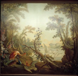Marteau lounge sign: swan landscape. Jean Baptiste Huet and Jean Honore Fragonard
