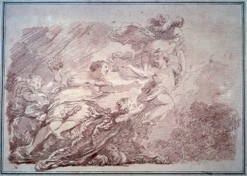 Minerva tears a young prince from the volupte Sanguine by Jean Honore Fragonard (1774) Besancon, Musee des Beaux Arts