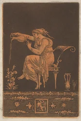 Young Draped Woman, Seated, Watering a Plant