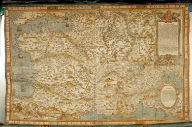 Geographic map of Gauls showing the borders with Germany and Italy. Realised by cartographer Jean Jolivet (16th century)