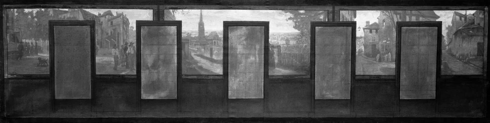 Sketch for Vanves town hall: Views of Vanves. Tramway. Place de Vanves. Castle path. Rue Vieille Forge. Rue Falnet, in 1902