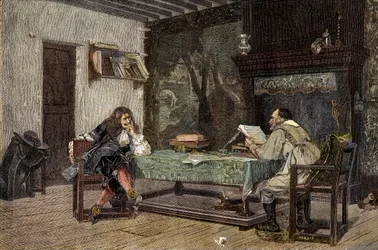 Collaboration between Jean Baptiste Moliere and Pierre Corneille (engraving after the painting by Jean-Leon Gerome)
