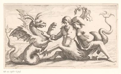 Triton with Woman Fighting a Sea Monster