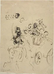 Napoleonic Army Coach with Sketches of Heads