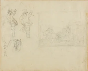 Sketches of Postillions and a Stagecoach