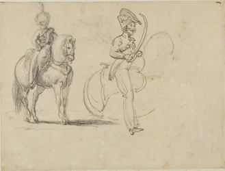 Sketches of a Mounted Chasseur and a Cavalry Officer with Drawn Saber