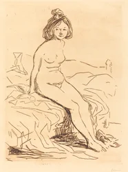 Nude Woman, Seated on Her Bed, Front View