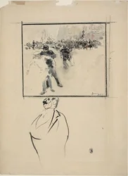 Sketches of a Framed Riot Scene and of a Man (recto); Woman with a Bonnet (verso)