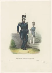 Officer of the National Guard, 1828 (title on object) - Belgian costumes: ancient and modern, military, civil and religious, 1830 (series title)