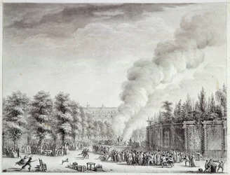 French Revolution: Model of the Pope burns at the Palais-Royal, April 6