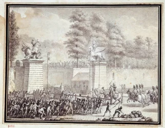 Monsieur de Lambesc entering the Tuileries with a detachment from the Royal German Regiment on 12 July 1789