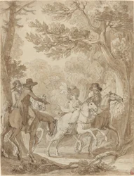 Lady and Gentlemen Riding in a Park