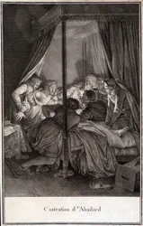 Castration of Pierre Abélard or Pierre Abailard French philosopher and theologian (1079 to 1142). engraving by Moreau.