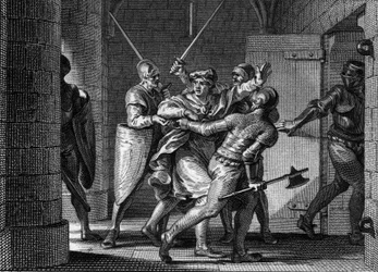 Imprisonment of Charles III the Simple (879-929), 923: Believing to find refuge with Herbert of Vermandois, the former king of the Franks was betrayed by the latter and sent to prison. Engraving by Jean Michel Moreau, dit Moreau le Jeune (1741-1814)