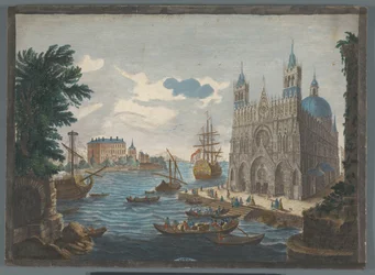 View of a Gothic Cathedral by the Water
