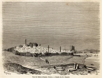 View of Baku, drawing by Mr. Moynet, to illustrate the voyage to the Caspian Sea coast, in October 1858, by Mr. Moynet. Engraving in 