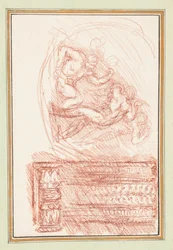 Two Male Figures and a Decorative Motif