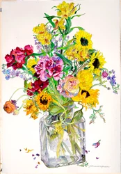 Sunflowers, Godetia, Alstroemeria, Ranunculus