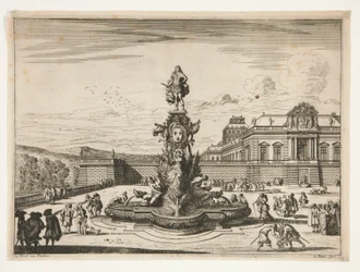 Fountain, with palace at right rear