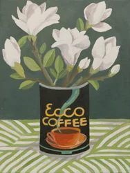 White magnolia in old coffee can