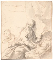 Mary with Baby Jesus in the Cradle and John