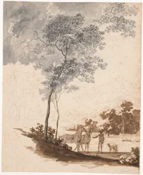 Swiss Landscape with a Rider Holding Two Horses and a Couple of Dogs; Study for the Portrait of Jean-Armand Tronchin