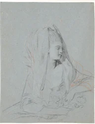 Study of a Seated Young Lady with Flowers in Her Hands and a Veil Over Her Head