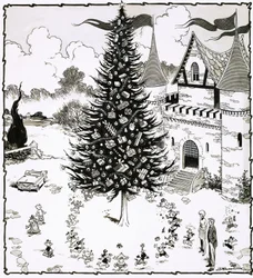 Christmas tree surrounded by dancing animals