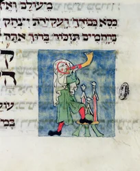 Blowing the Horn for Rosh Hashana and Yom Kippur, 13th-14th Century