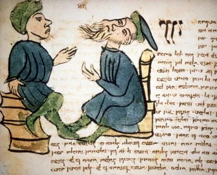 Judaism: Representation of the learning of a rabbi. 15th century manuscript. Biblioteca Palatina, Parma