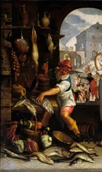 Detail of Kitchen Scene with the Parable of the Feast