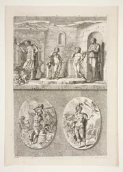 Top Half: Four Antique Statues, Bottom Half: Forge of Vulcan and A Victorious Roman General