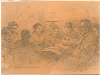 The Johan Lange Family Gathered Around the Lamp
