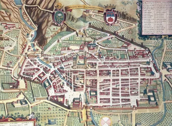 Map of Gubbio, Italy, from Theatrum Civitates et Admirandorum Italiae by Joan Blaeu, Engraving