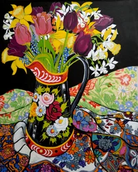 Canal Boat Jug, Daffodils and Tulips