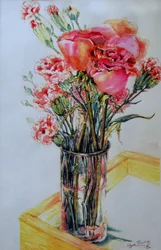 Pink Roses with Cottage Pinks, 2010