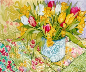 Tulips and Daffodils with Patterned Textiles, 2000