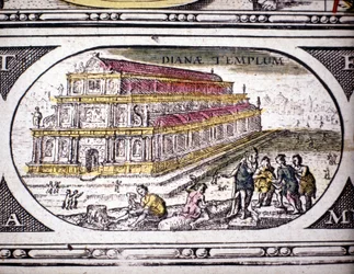 Representation of the Seven Wonders of Antiquity: the Temple of Diana (Artemis) in Ephesus. Atlas of Jansson Jannsonius, 1630