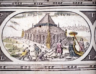Representation of the Seven Wonders of Antiquity: The Mausoleum of Halicarnassus in the Atlas by Jansson Jannsonius