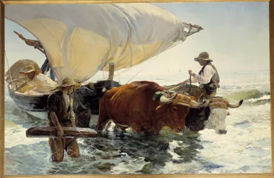 Return from fishing, towing the boat