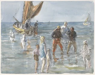 Lady Carried from a Boat to the Land by Two Fishermen