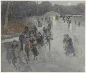 Ice Skating Fun by Moonlight on a Frozen Pond in the Hague Forest